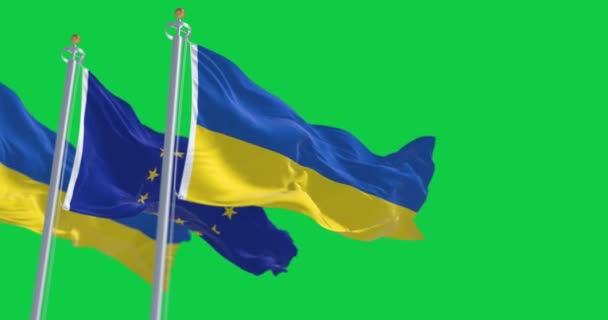 Bandiere Dell Ucraina Sventolate Con Bandiera Dell Unione Europea Isolata — Video Stock