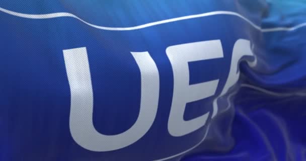 Nyon September 2022 Flagge Mit Uefa Logo Weht Wind Die — Stockvideo