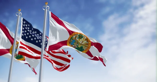 Vlaggen Van Florida Verenigde Staten Wapperen Wind Een Heldere Dag — Stockfoto
