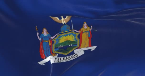 Detail Lambaian Bendera Negara Bagian New York Latar Belakang Biru — Stok Video