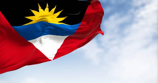 Antigua Barbuda Nationale Vlag Zwaaien Een Heldere Dag Rood Veld — Stockfoto