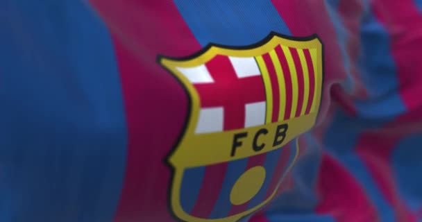 바르셀로나 2023 바르셀로나 깃발흔들며 렌더링 애니메이션 바다없는 선택적 집중입니다 클로즈업 — 비디오