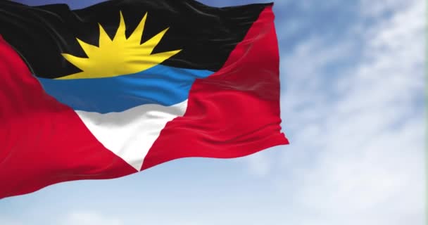 Antigua Barbuda Nemzeti Zászlója Lobogott Egy Tiszta Napon Piros Mező — Stock videók