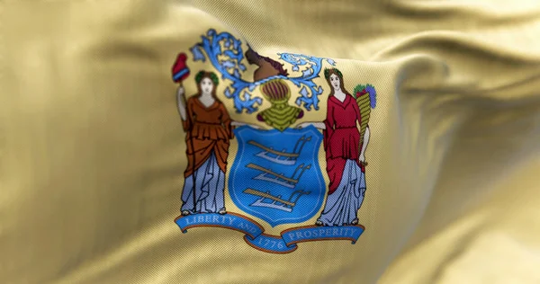 Nahaufnahme Der Flagge Des Bundesstaates New Jersey Wappen Auf Weißem — Stockfoto