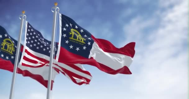 Bandeiras Geórgia Dos Estados Unidos Acenando Dia Claro Geórgia Estado — Vídeo de Stock