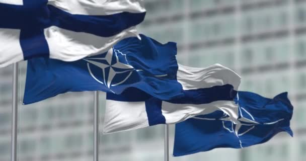 Brusel Duben 2023 Finsko Vlajky Nato Vlní Finsko Dubna 2023 — Stock video