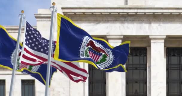 Washington Amerika Serikat Maret 2023 Bendera Federal Reserve Dan Amerika — Stok Video
