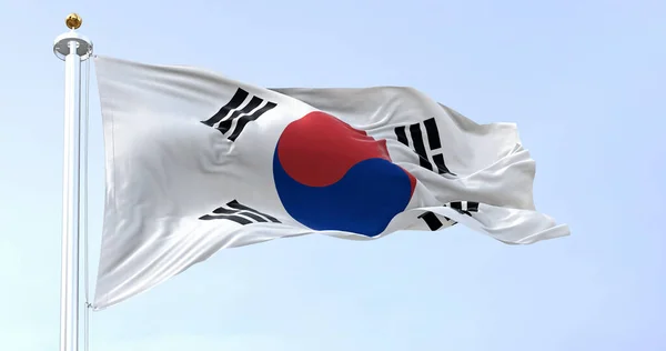 Bandera Nacional Corea Del Sur Ondeando Día Despejado Bandera Campo — Foto de Stock