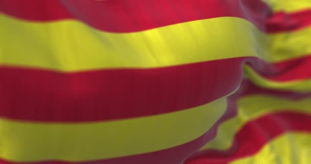 Gros Plan Drapeau Catalan Agitant Vent Communauté Autonome Espagne Quatre — Video