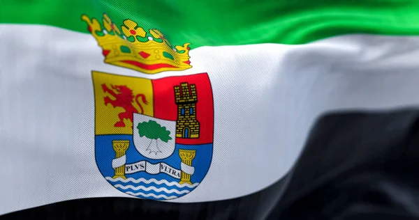Detalhe Bandeira Estremadura Acenando Comunidade Autónoma Espanha Verde Branco Listras — Fotografia de Stock