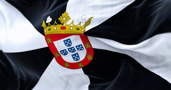 Ceuta Zászlója Lobogott Ceuta Egy Spanyol Autonóm Város Fekete Fehér — Stock Fotó
