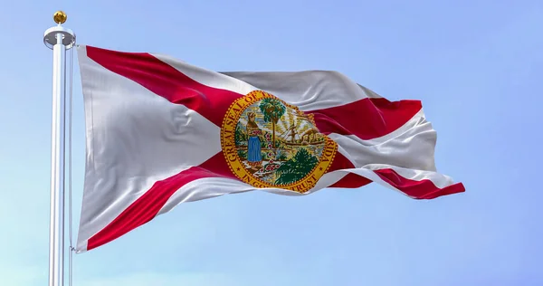 Nahaufnahme Der Flagge Des Bundesstaates Florida Die Einem Klaren Tag — Stockfoto