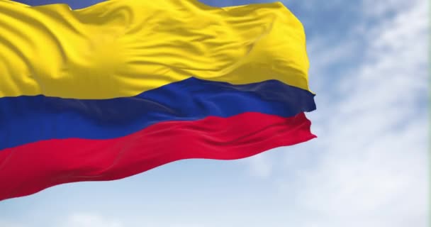 Bandeira Nacional Colômbia Acenando Dia Claro Horizontal Tricolor Amarelo Azul — Vídeo de Stock