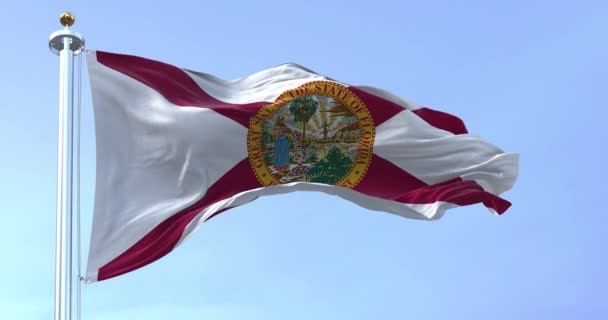 Van Dichtbij Gezien Wappert Vlag Van Florida Een Heldere Dag — Stockvideo