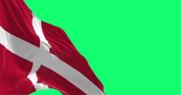 Yeşil Arka Planda Danimarka Bayrağı Sallanıyor Kuzey Avrupa Daki Skandinav — Stok video