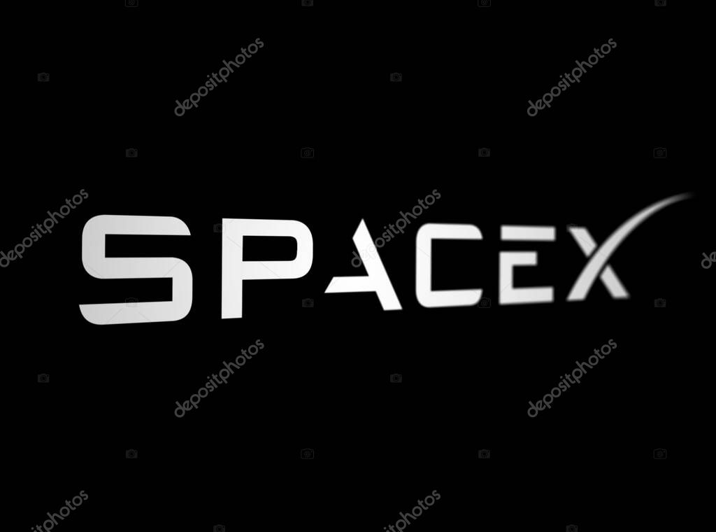 New York City, US, March 2023: White SpaceX logo on a black background. SpaceX is a private company that designs and manufactures space launch vehicles. Illustrative editorial. Financial and economics