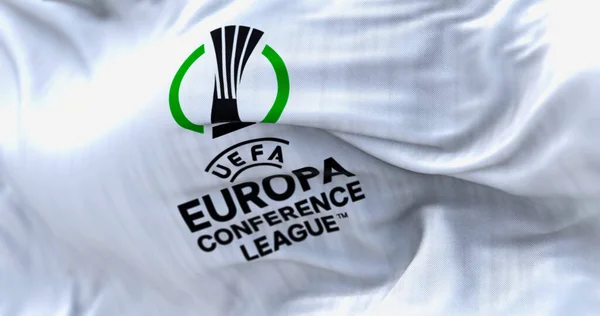 Prague Apr 2023 Uefa Europa Conference League Flag Waving Europa — Stock Photo, Image