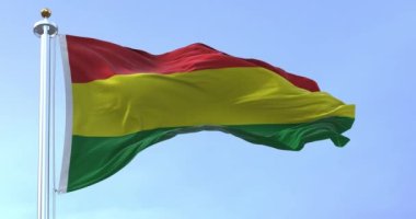 Bolivya ulusal bayrağı rüzgarda dalgalanıyor. Çokuluslu Bolivya Eyaleti, Güney Amerika 'nın bir eyaletidir. Kusursuz 3 boyutlu animasyon. Yavaş çekim döngüsü. Kanat çırpan kumaş. Yakın plan.