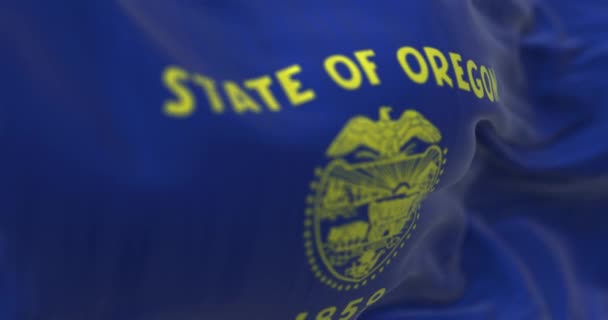 Detailní Záběr Vlající Vlajku Státu Oregon Oregonská Vlajka Oboustranná Námořně — Stock video