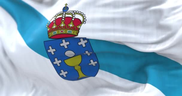 Bandera Galicia Ondeando Comunidad Autónoma España Blanco Con Banda Diagonal — Vídeos de Stock