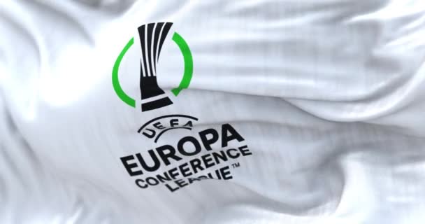 Prag Apr 2023 Die Flagge Der Uefa Europa League Weht — Stockvideo