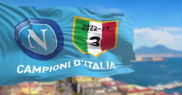 나폴리 April 2023 나폴리 챔피언 승리를 배경에 나폴리 손흔들기 바다없는 — 비디오