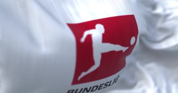 慕尼黑 A4月 2023年 德国国旗飘扬的特写 德国足球联盟 Bundesliga 是德国职业足球联盟 无缝3D渲染动画 慢动作回圈有选择的重点 — 图库视频影像