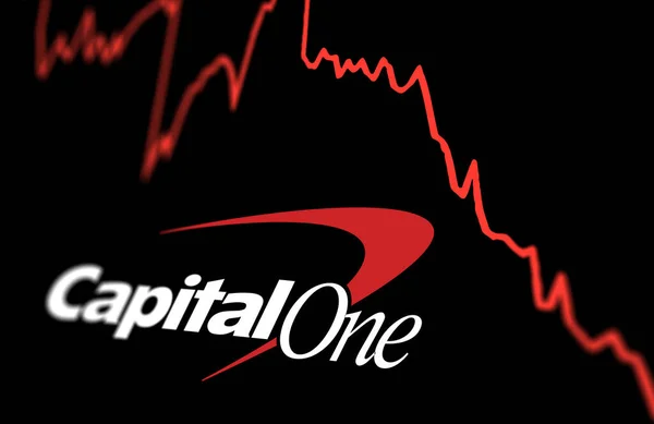 New York April 2023 Capital One Bank Logo Een Aandelenmarkt — Stockfoto