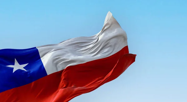 Chili Nationale Vlag Fladdert Wind Een Zonnige Dag Chileense Vlag — Stockfoto