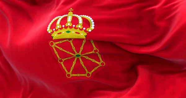 纳瓦拉国旗的细节挥动 西班牙自治市 金色的链子在红色的背景下排列 3D插图渲染 有选择的重点 飘扬的面料 — 图库照片