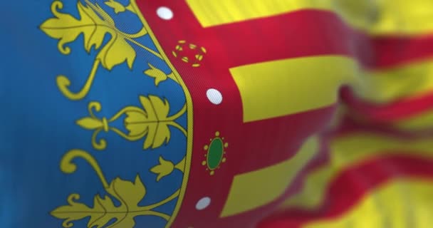발렌시아 지역의 국기흔들기 스페인의 지역이다 바다없는 렌더링 애니메이션 슬로우 선택적 — 비디오