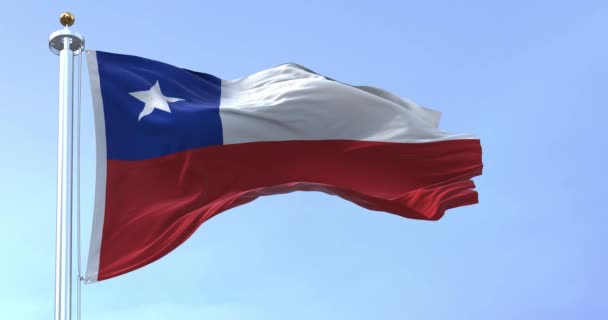 Güneşli Bir Günde Şili Bayrağı Dalgalanıyor Şili Bayrağı Kırmızı Beyazdır — Stok video