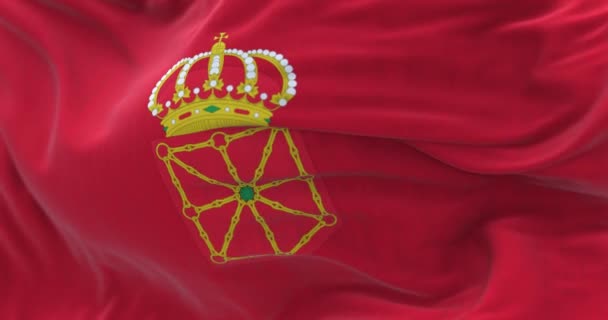 Navarre Flag Waving Autonomous City Spain Golden Chains Arranged Red — Stock Video