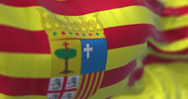 Vlag Van Aragon Wappert Autonome Gemeenschap Het Noordoosten Van Spanje — Stockvideo