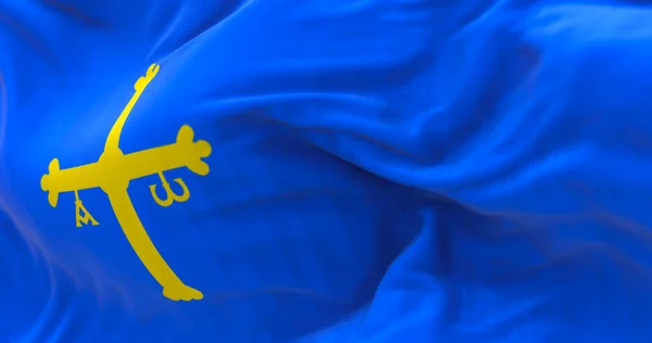 Asztúriai Zászló Integet Autonóm Közösség Észak Spanyolországban Kék Arany Győzelmi — Stock Fotó