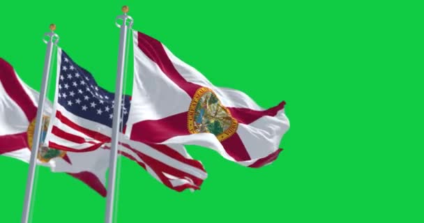 Banderas Florida Estados Unidos Ondeando Aisladas Sobre Fondo Verde Estado — Vídeos de Stock