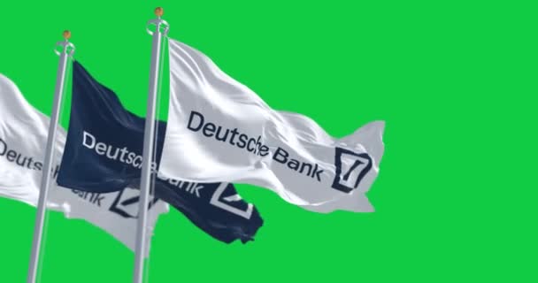 Berlin Mars 2023 Drapeaux Deutsche Bank Agitant Isolés Sur Fond — Video
