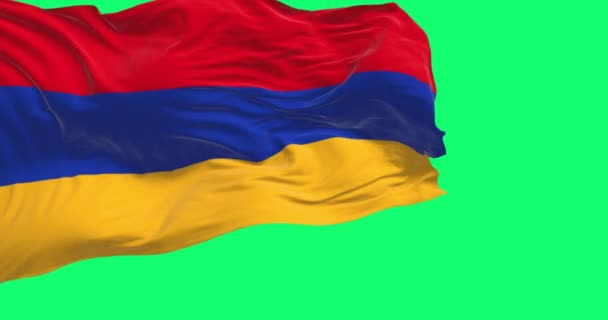 アルメニアの国旗は緑の背景に孤立していた シームレスな3Dレンダリングアニメーション 緑色のスクリーンマット アルファチャンネル クロマキー スローモーションループ — ストック動画