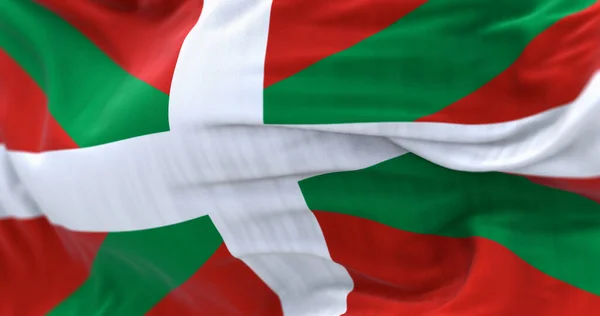 巴斯克国的国旗飘扬 西班牙北部的自治区 在红色的田野上 白色的十字越过了绿色的盐渍 有选择的重点 3D插图渲染 结构背景 — 图库照片