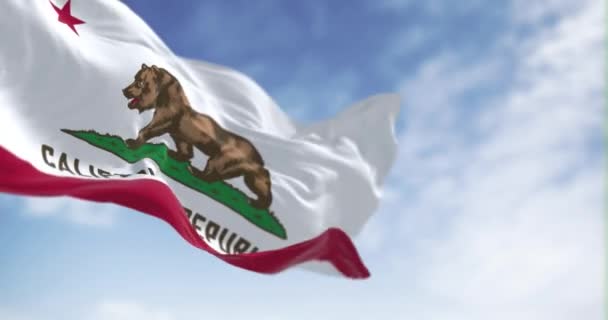 Vlag Van Californië Wappert Een Heldere Dag Californië Vlag Ook — Stockvideo