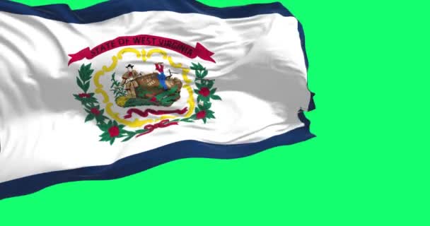 Bandiera Stato Della Virginia Occidentale Che Sventola Isolata Sfondo Verde — Video Stock