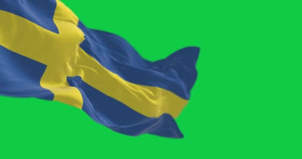 Drapeau National Suède Agitant Isolé Sur Fond Vert Croix Nordique — Video