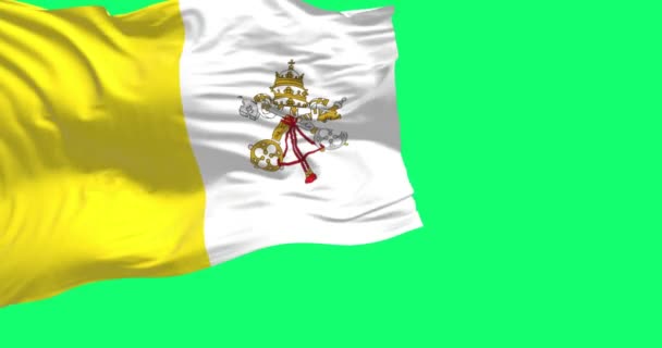 Die Flagge Der Vatikanstadt Weht Vereinzelt Auf Grünem Hintergrund Zweifarbig — Stockvideo