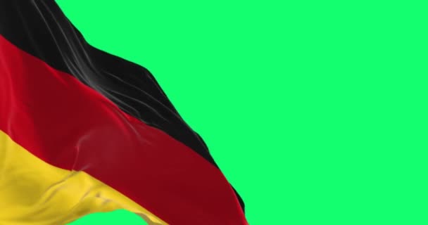 Tyskland Flagga Viftande Isolerad Grön Bakgrund Tre Horisontella Band Svart — Stockvideo