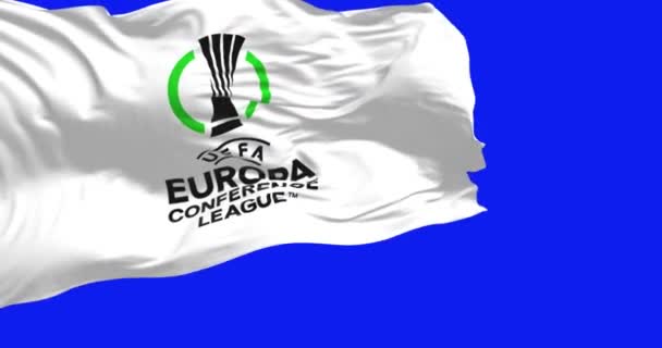 Прага Чехия Апрель 2023 Флаг Лиги Европы Уефа Размахивает Изолированным — стоковое видео