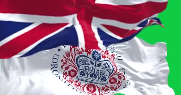 London April 2023 Flags Emblem Coronation King Charles Iii Waving — Stock Video