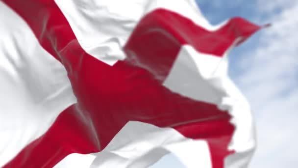 Die Staatsflagge Von Alabama Weht Einem Klaren Tag Wind Andreaskreuz — Stockvideo