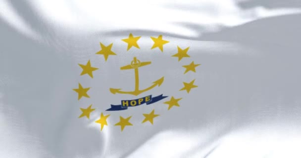 Bandera Del Estado Rhode Island Ondeando Ancla Oro Centro Rodeada — Vídeo de stock