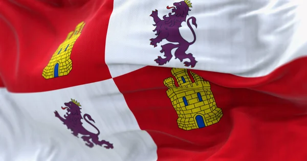 Närbild Kastilien Och Leon Flaggan Vinkar Vinden Klar Dag Kastilien — Stockfoto