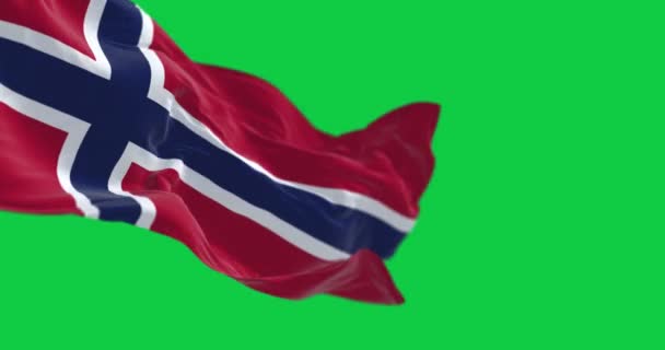 Bandiera Nazionale Norvegese Che Sventola Isolata Sfondo Verde Animazione Rendering — Video Stock